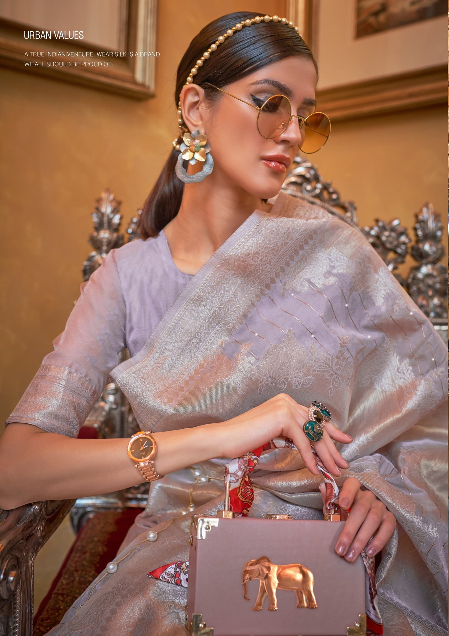 Mauve Modal Sequence Silk Saree