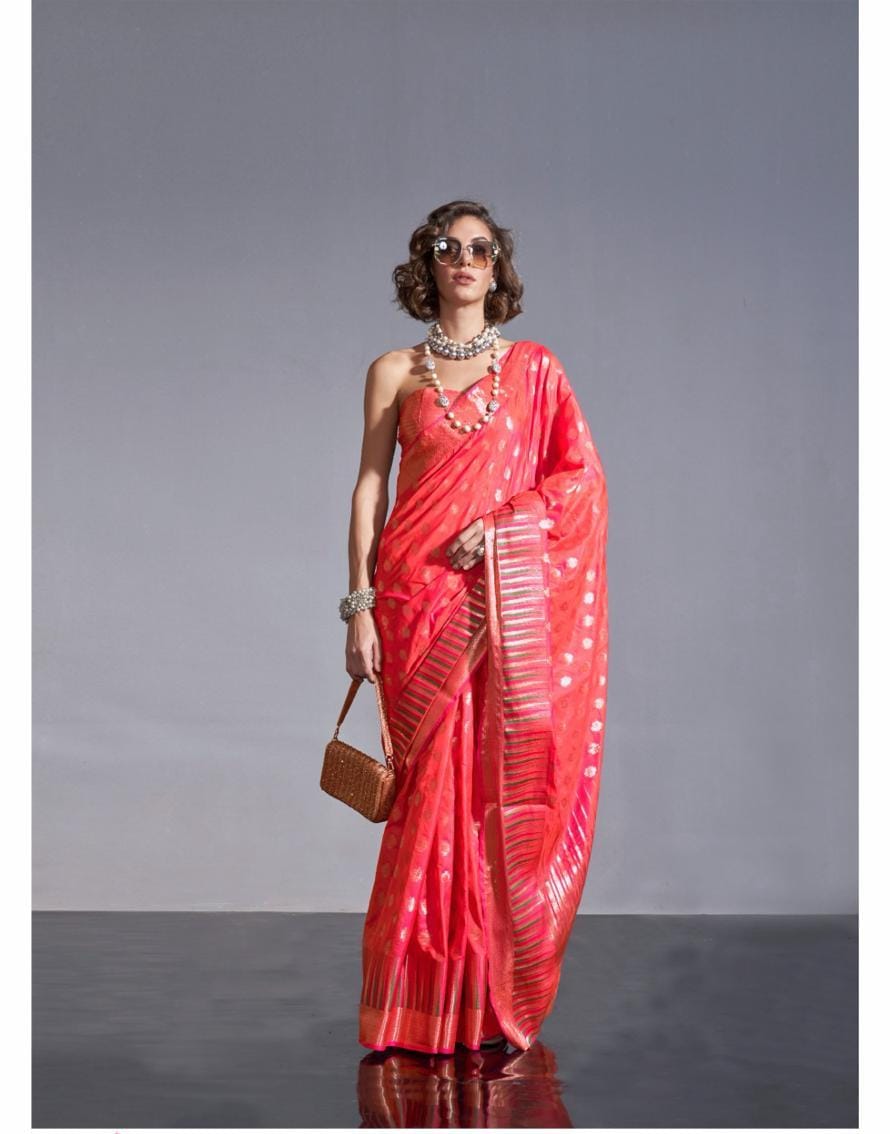 Orangish Red Kodai Silk Saree