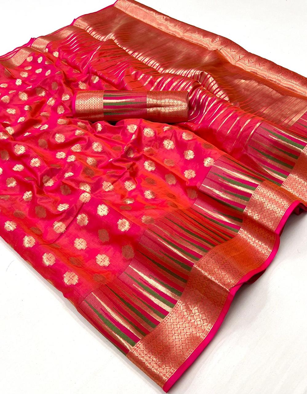 Orangish Red Kodai Silk Saree