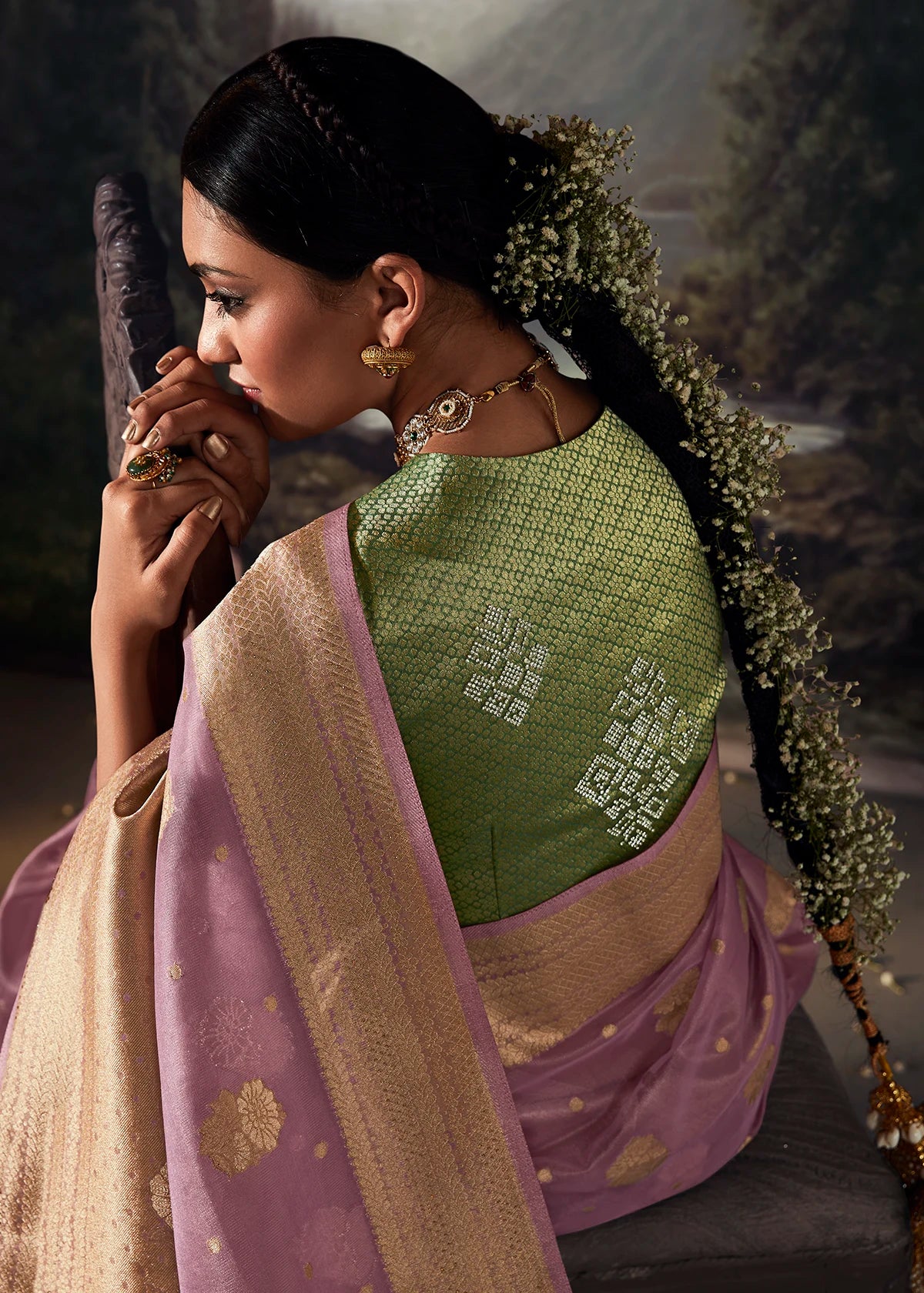 Lavender Pure Banarasi Silk Saree
