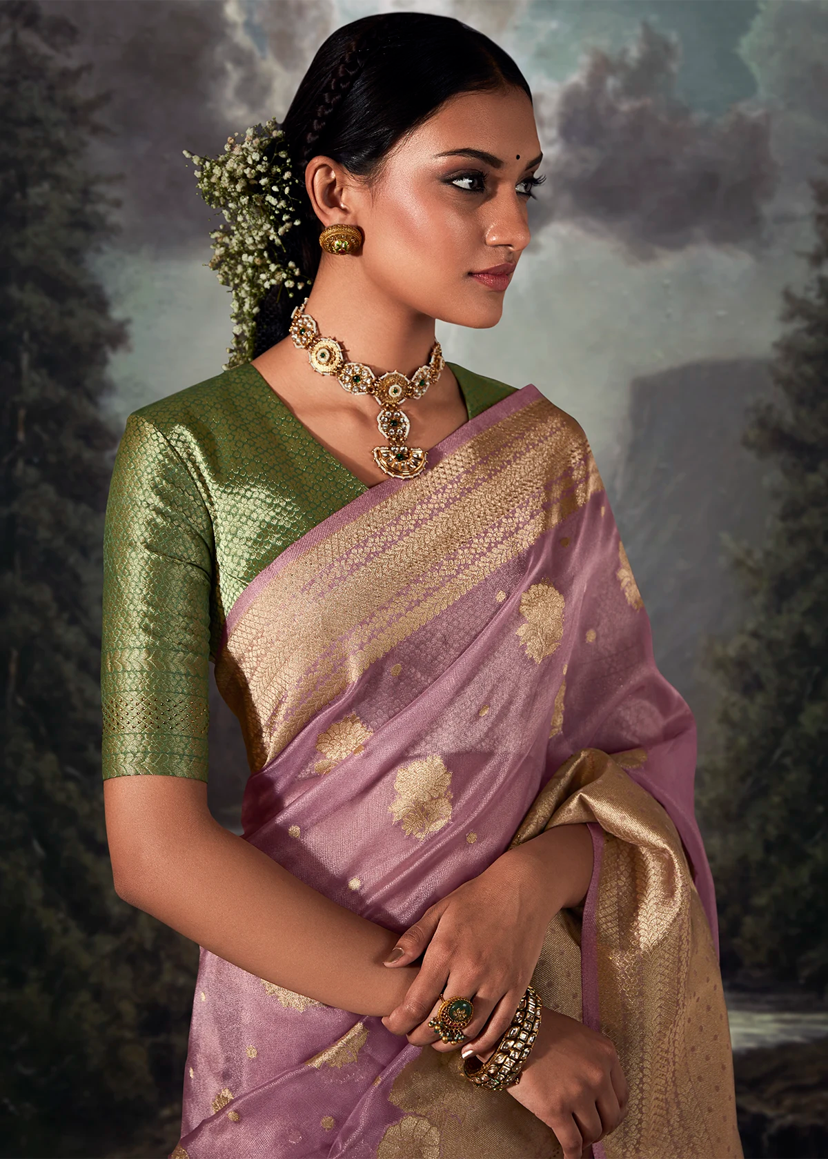 Lavender Pure Banarasi Silk Saree