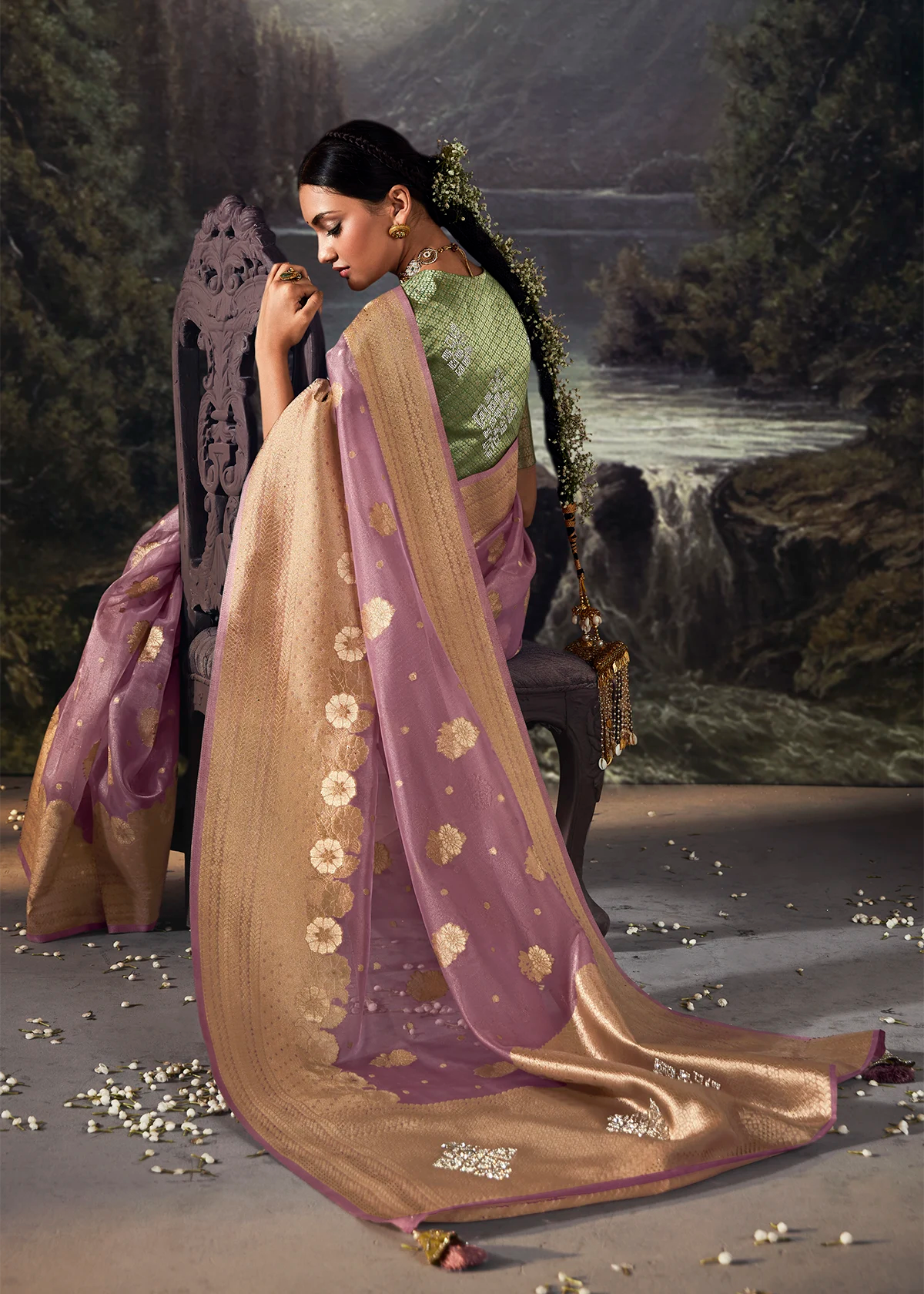 Lavender Pure Banarasi Silk Saree