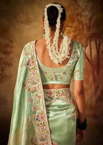 Light Green Pure Banarasi Kanjivaram Saree with Heavy Pallu Weaving