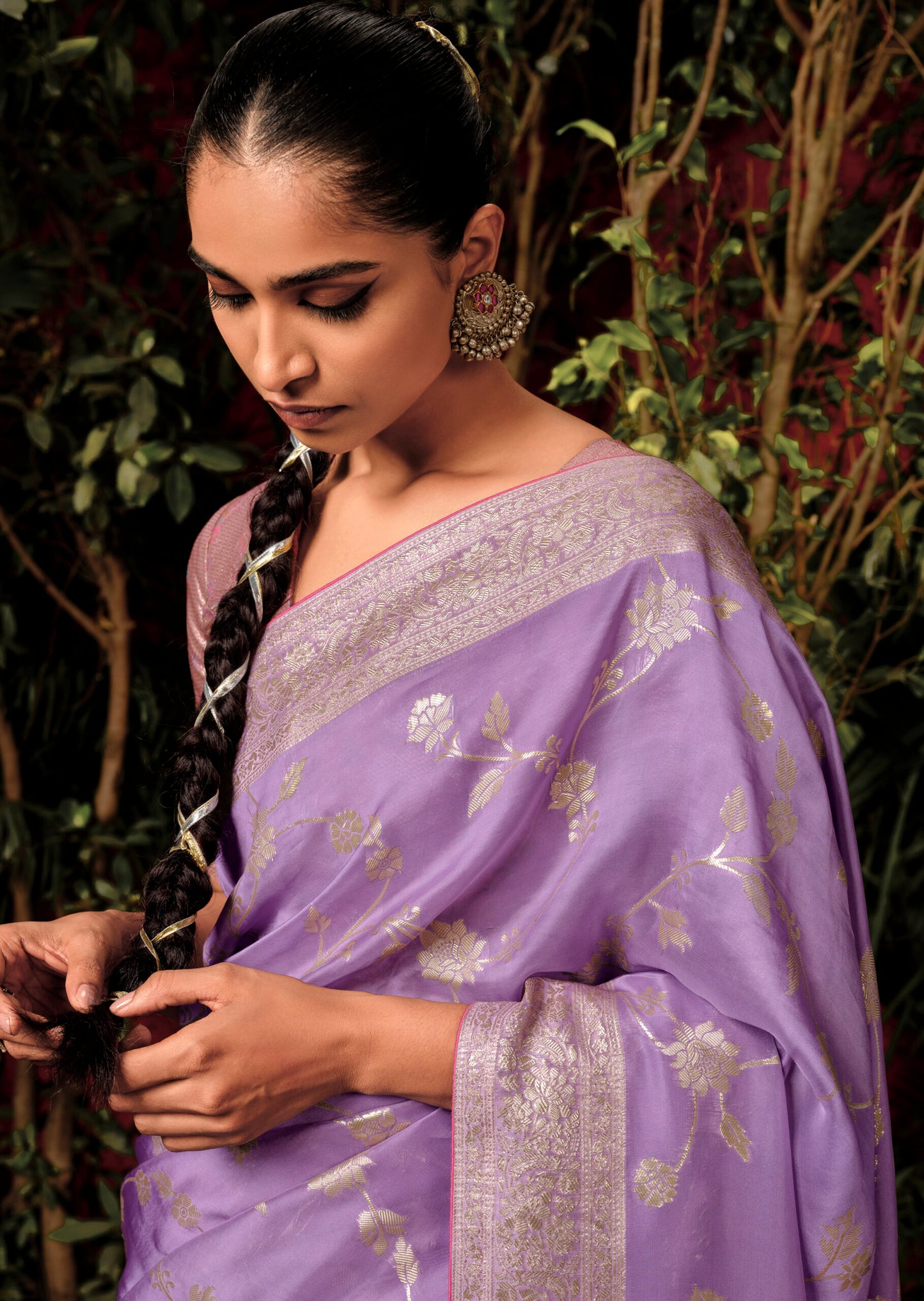 Lilac Pure Viscose Dola Silk Saree
