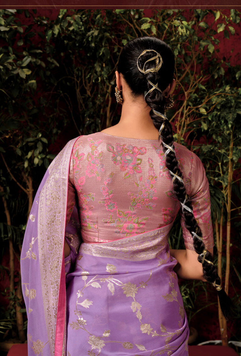 Lilac Pure Viscose Dola Silk Saree