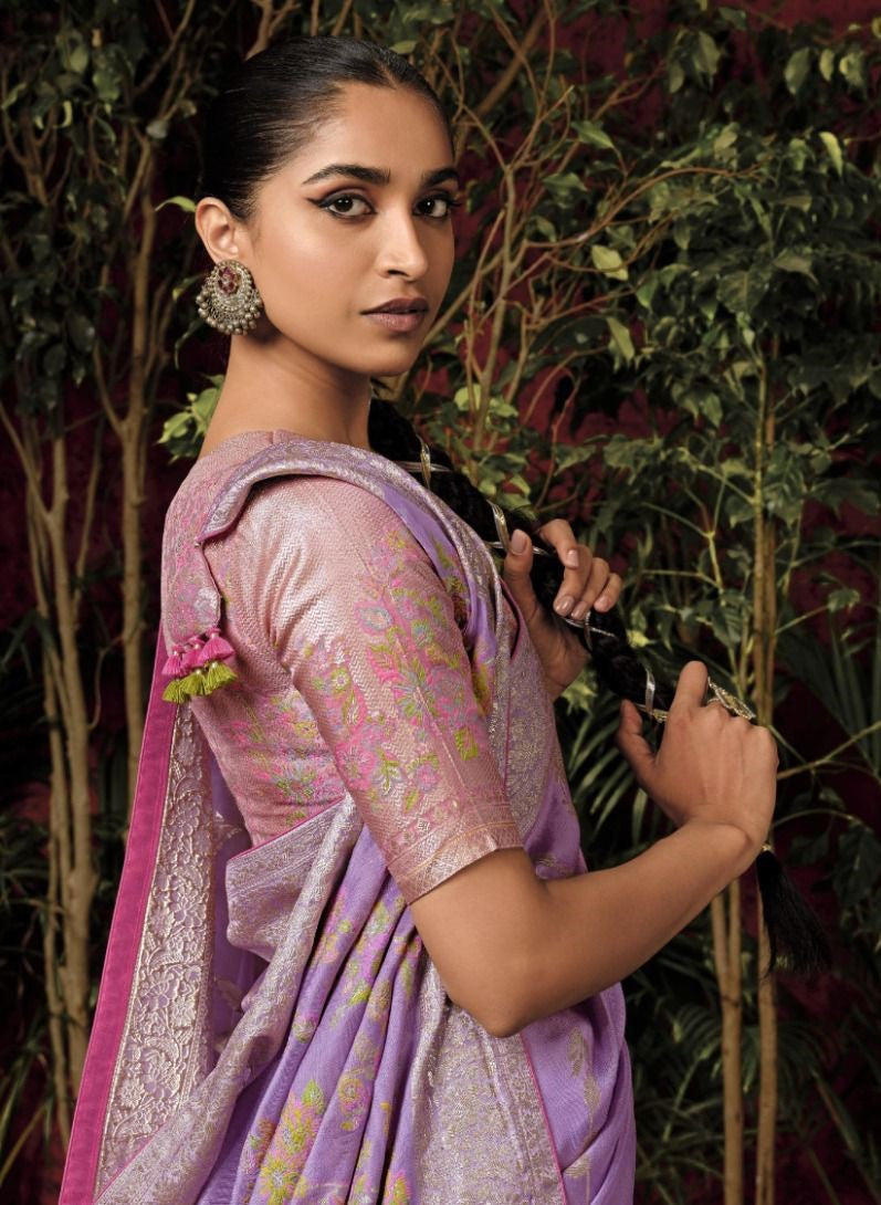 Lilac Pure Viscose Dola Silk Saree