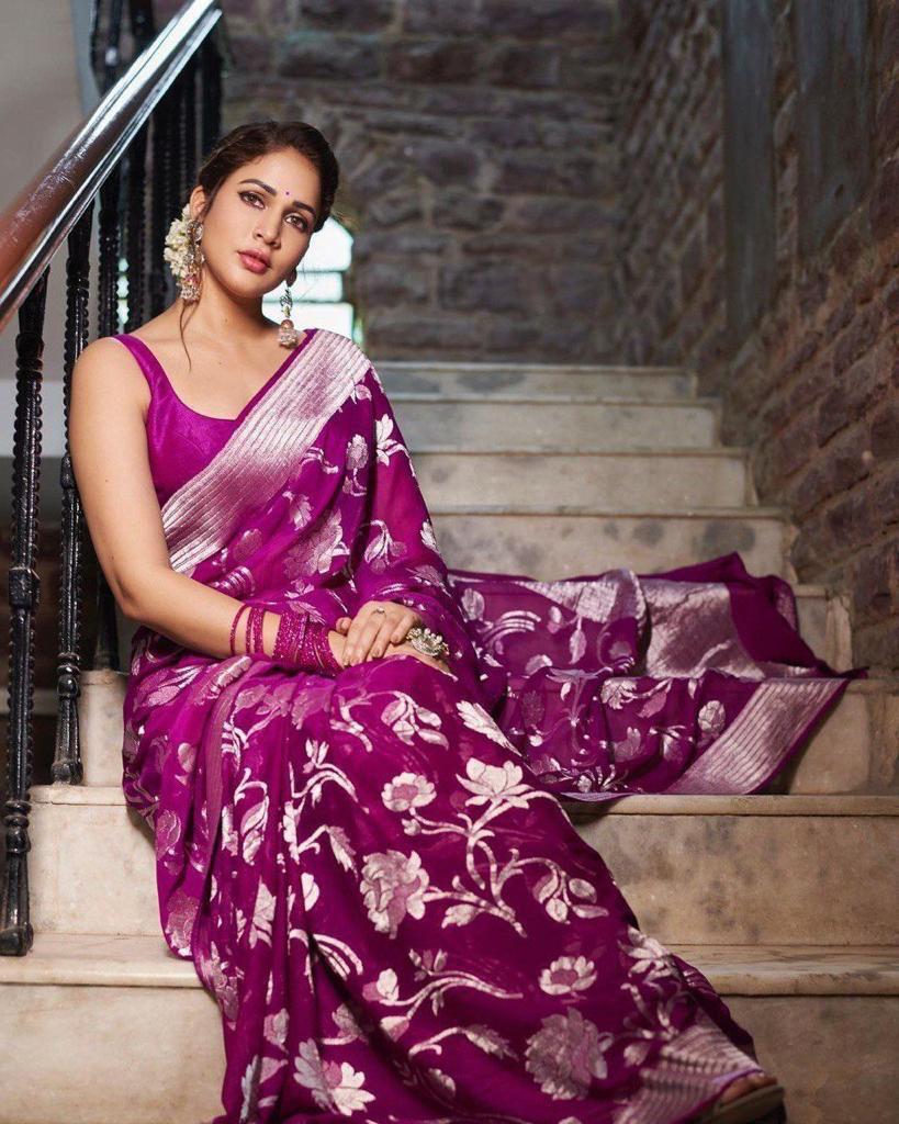 Magenta Soft Lichi Silk Saree