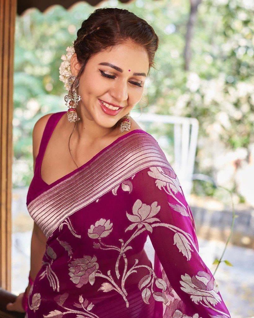 Magenta Soft Lichi Silk Saree