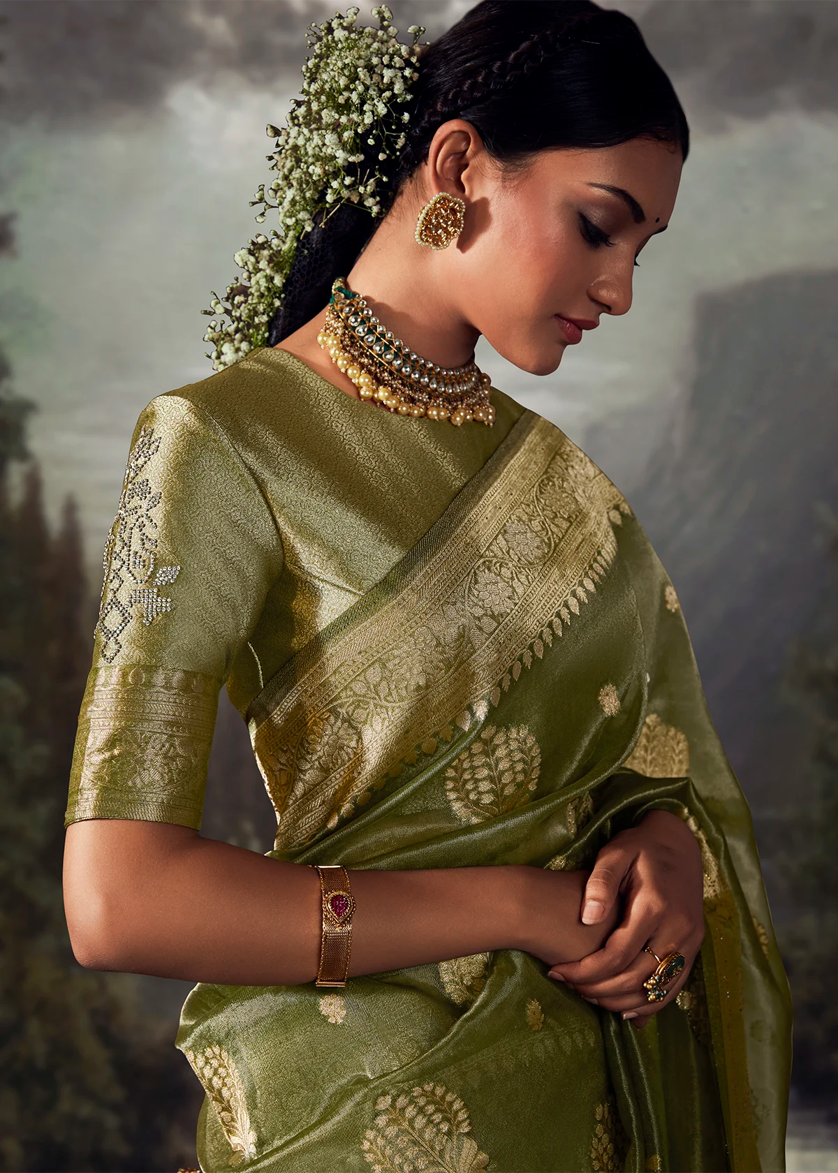 Mehndi Green Pure Banarasi Silk Saree