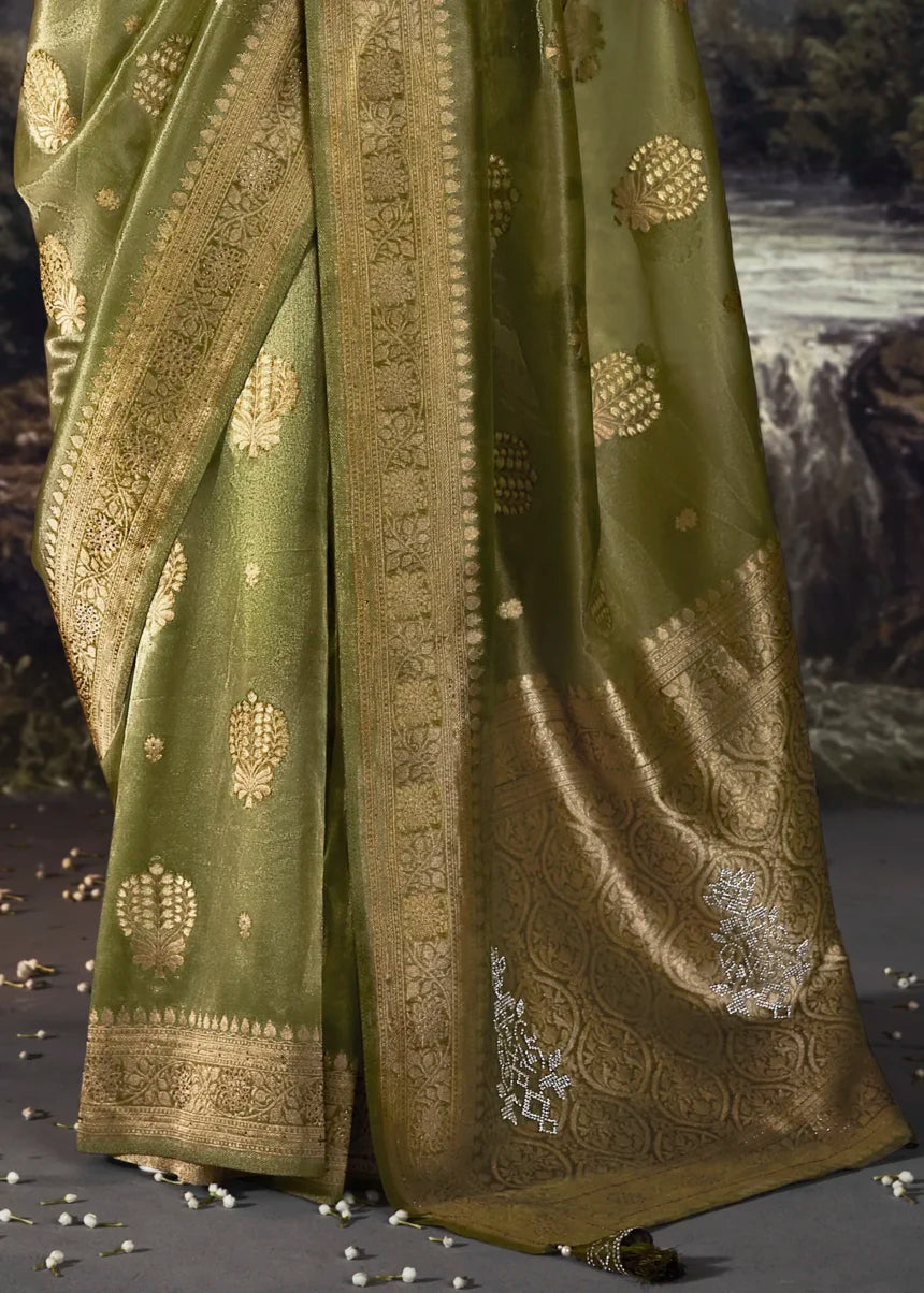 Mehndi Green Pure Banarasi Silk Saree