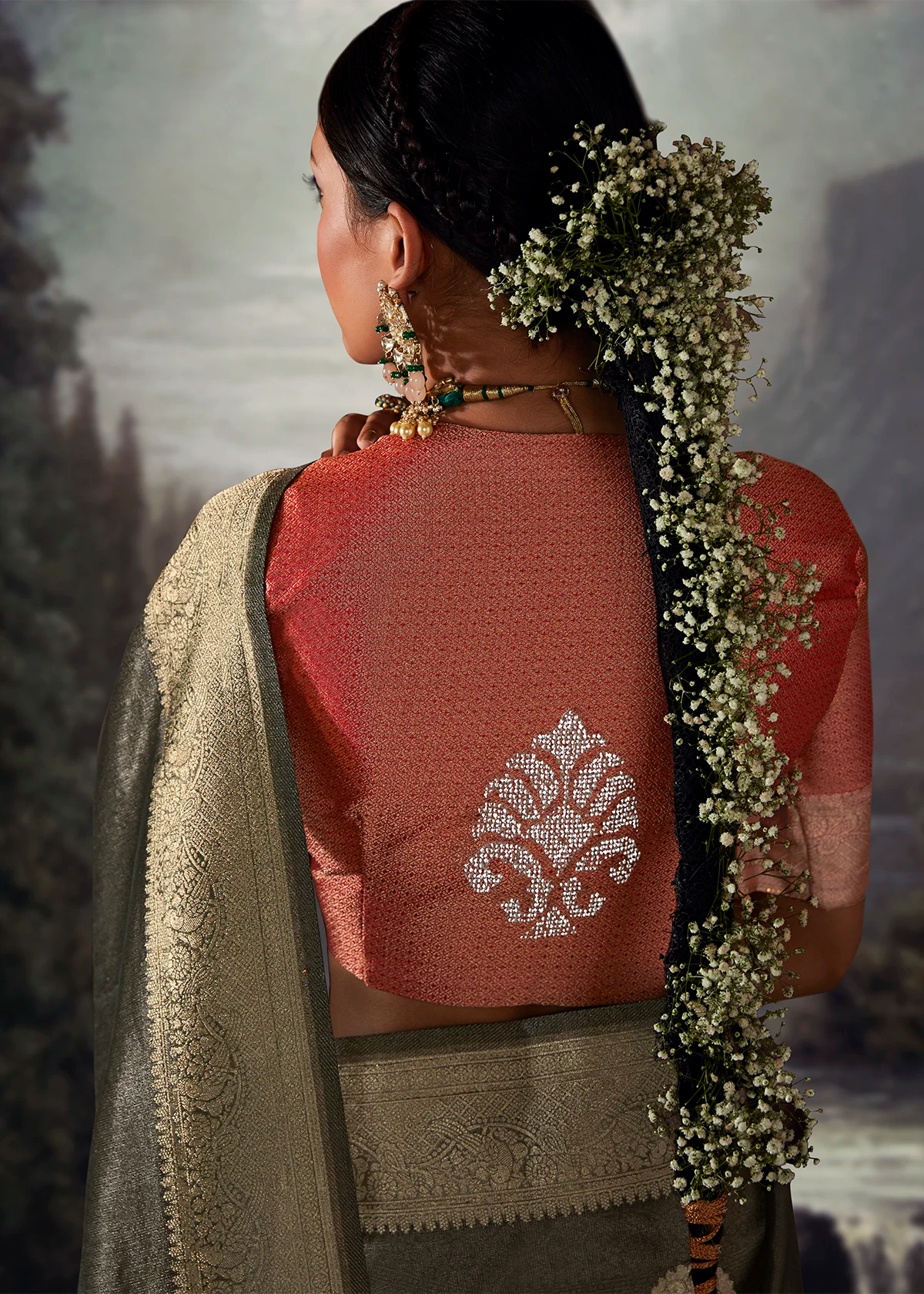Olive Green Pure Banarasi Silk Saree