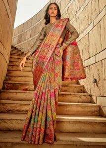 Olive Green Kashmiri Modal Saree