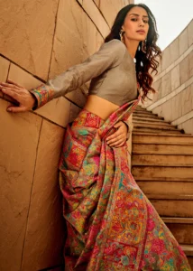 Olive Green Kashmiri Modal Saree