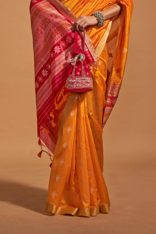 Orange Handloom Silk Saree