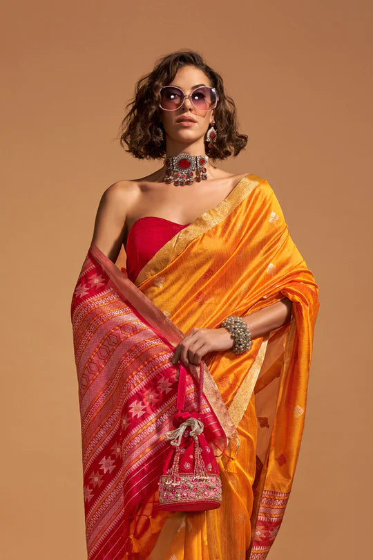 Orange Handloom Silk Saree