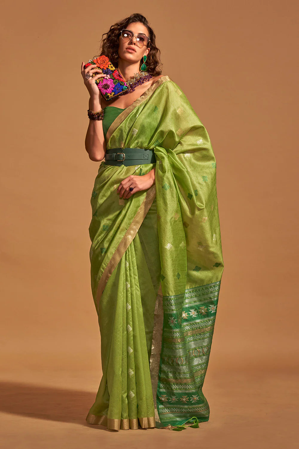 Parrot Green Handloom Silk Saree