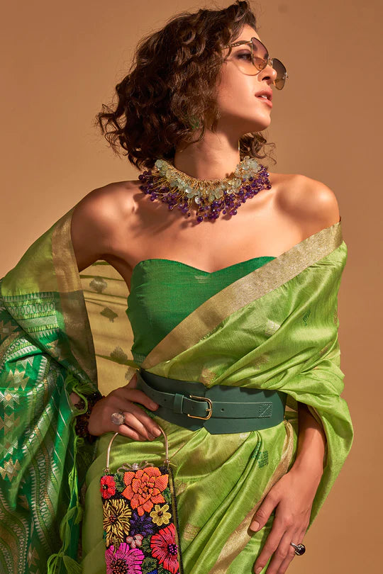 Parrot Green Handloom Silk Saree