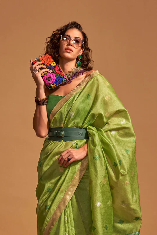 Parrot Green Handloom Silk Saree