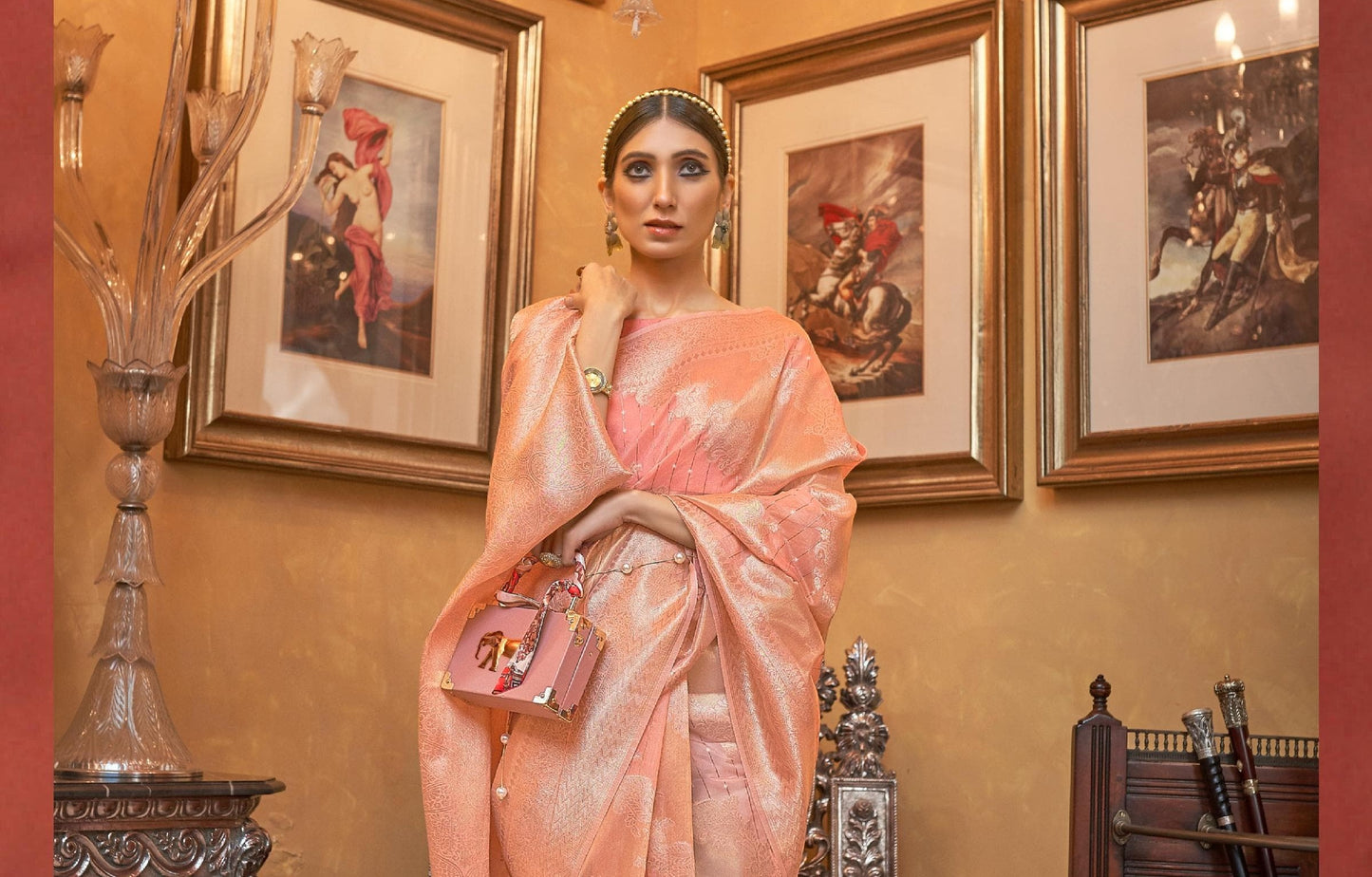 Peach Modal Sequence Silk Saree