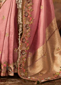 Pink Pure Banarasi Kanjivaram Saree with Heavy Pallu Weaving