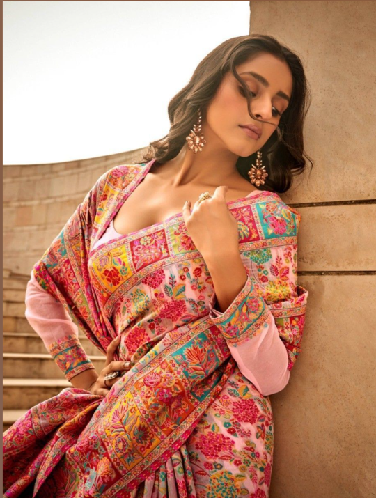 Pink Kashmiri Modal Saree