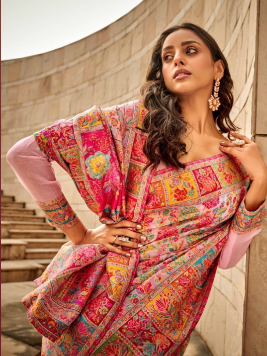 Pink Kashmiri Modal Saree