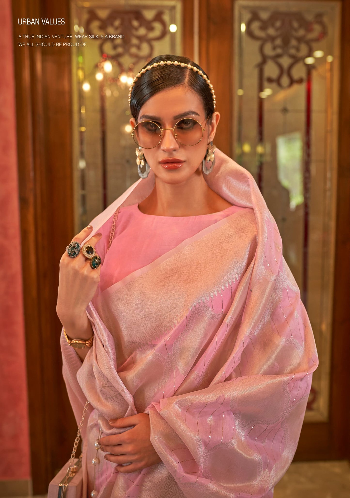 Pink Modal Sequence Silk Saree