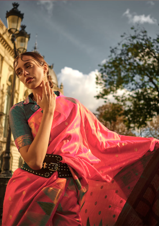 Pink Handloom Weaving Khaddi Silk Saree