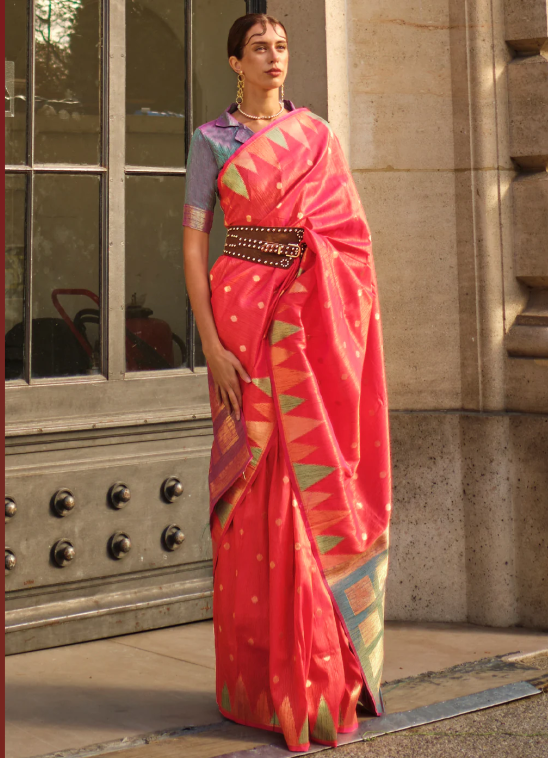 Pink Handloom Weaving Khaddi Silk Saree