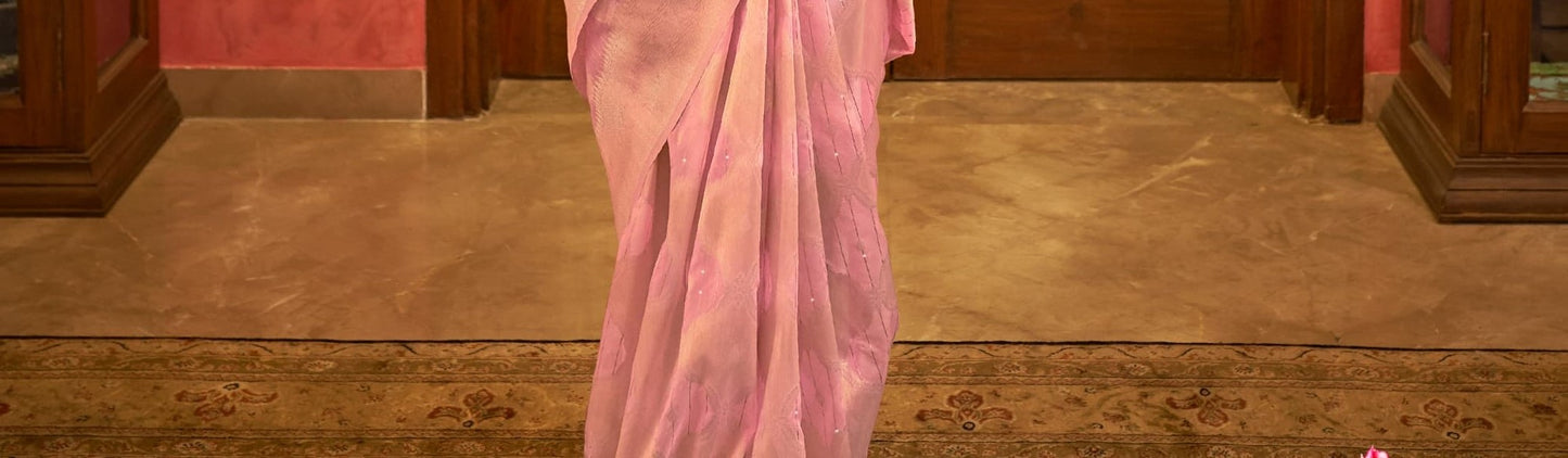 Pink Modal Sequence Silk Saree