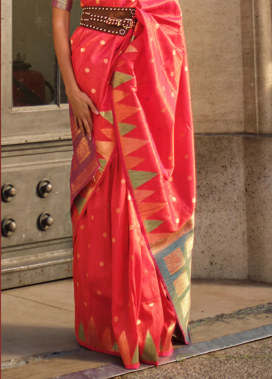 Pink Handloom Weaving Khaddi Silk Saree