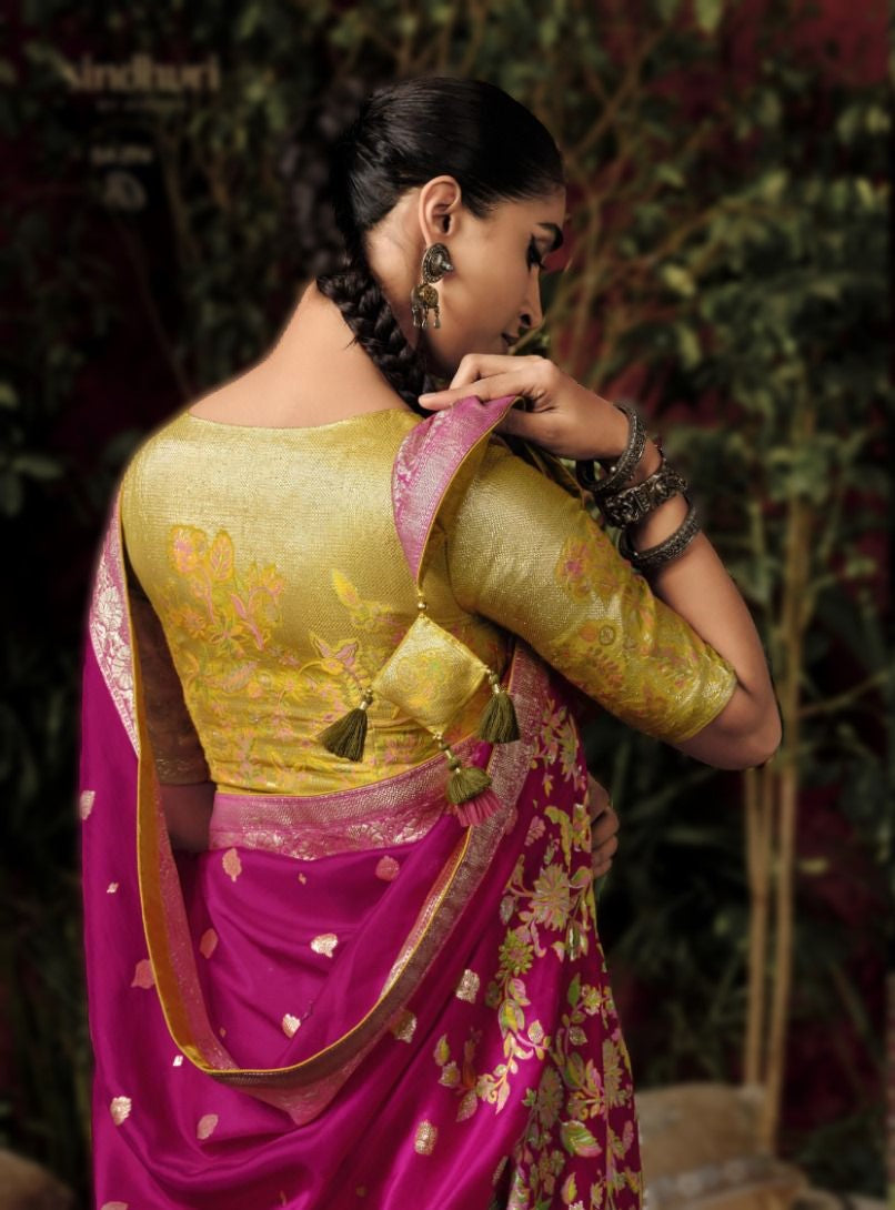 Pink Pure Viscose Dola Silk Saree