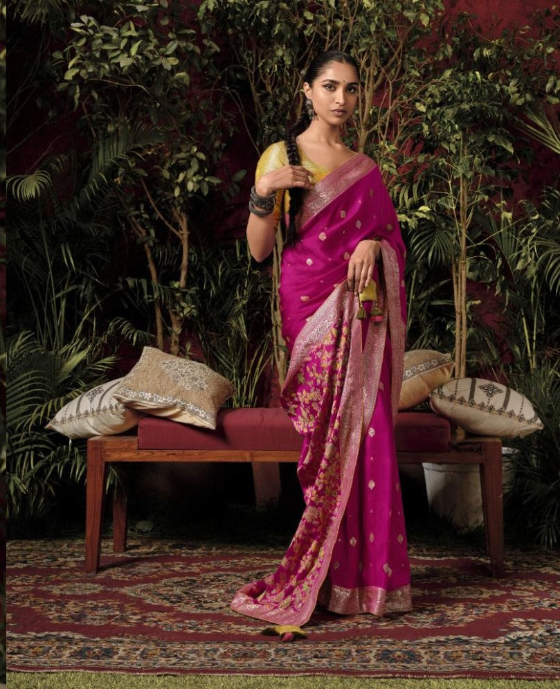 Pink Pure Viscose Dola Silk Saree