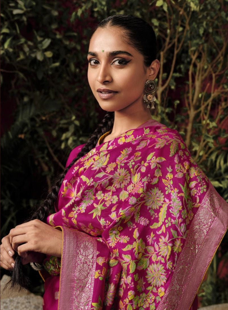 Pink Pure Viscose Dola Silk Saree