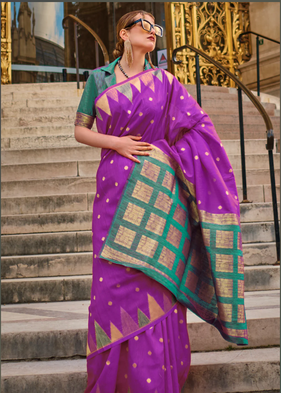Purple Handloom Weaving Khaddi Silk Saree