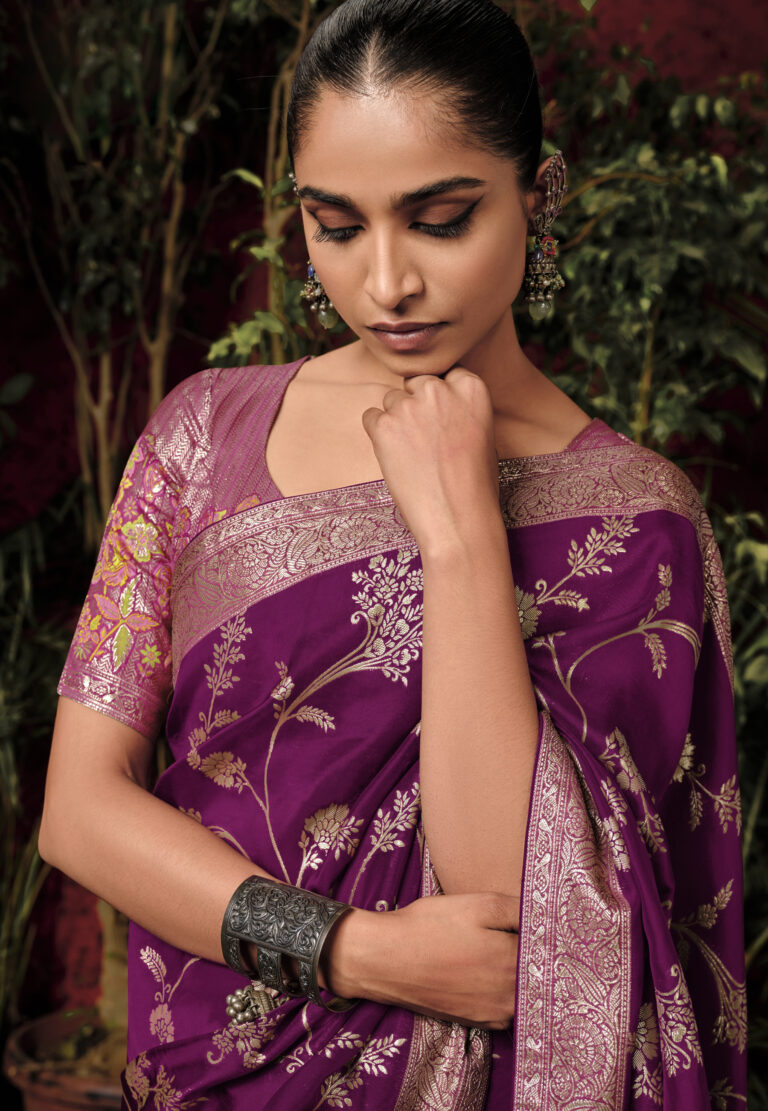 Purple Pure Viscose Dola Silk Saree