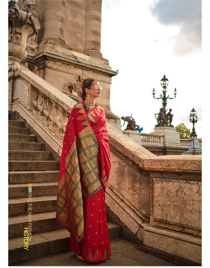 Red Handloom Weaving Khaddi Silk Saree