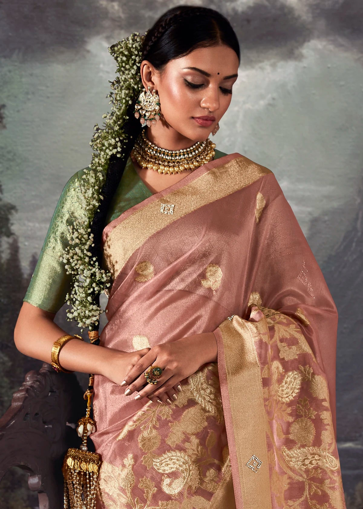 Mauve Pure Banarasi Silk Saree