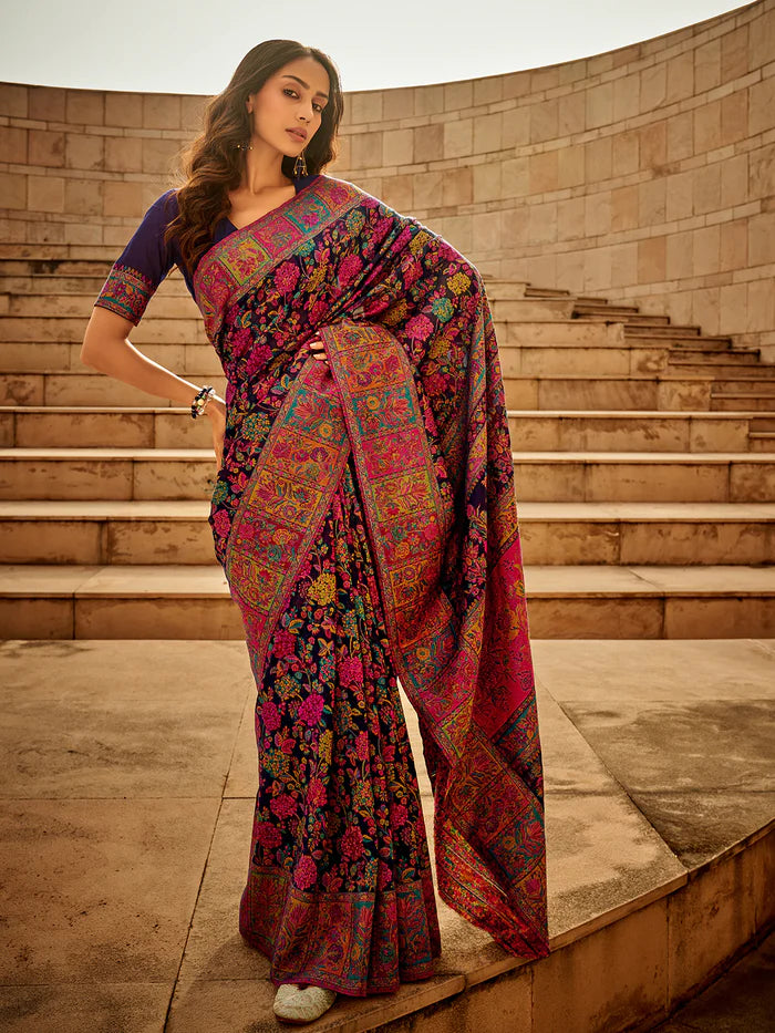 Blue Kashmiri Modal Saree