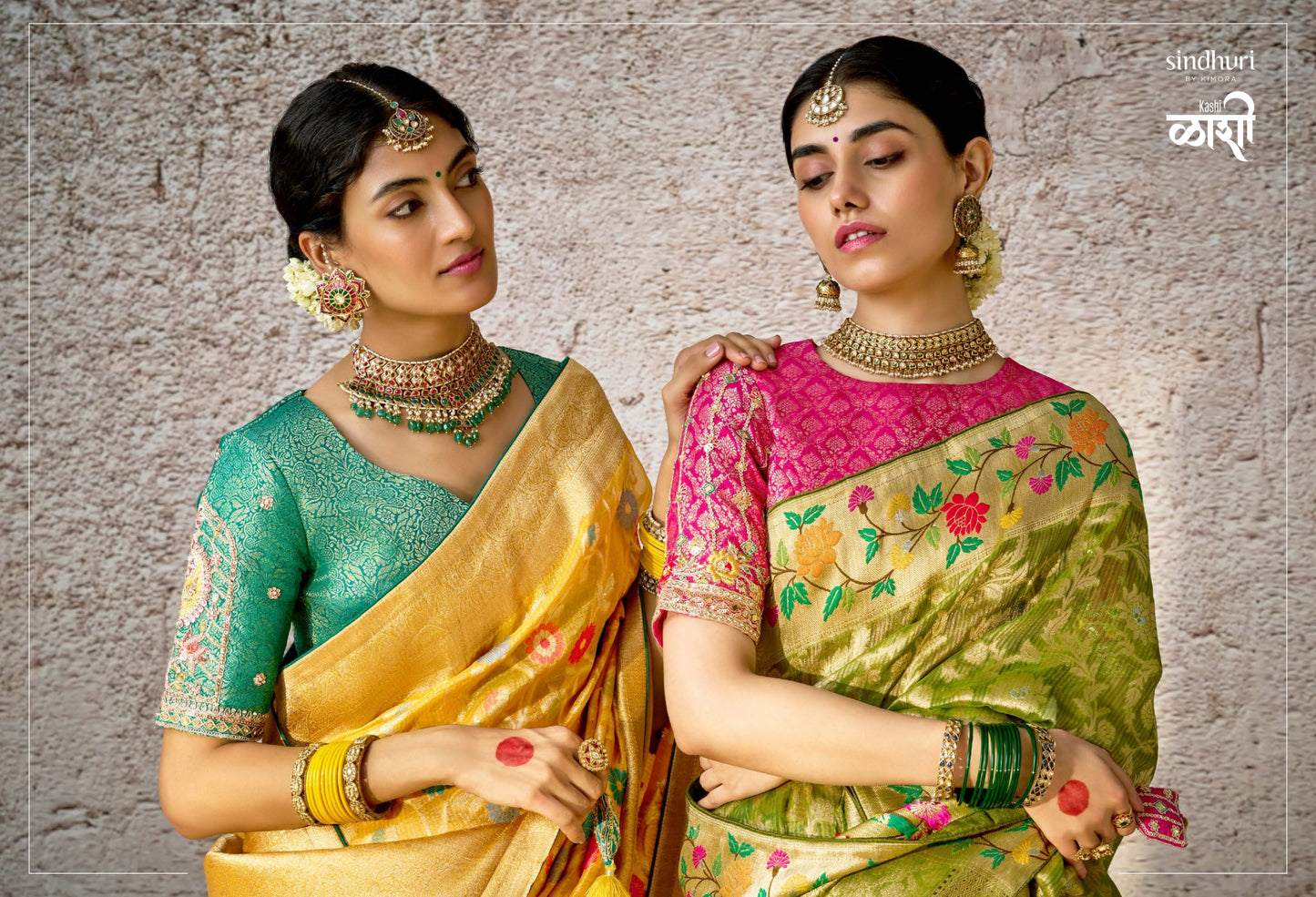 Bridal Yellow Kora Banarasi Saree With Delicate Floral Patterns