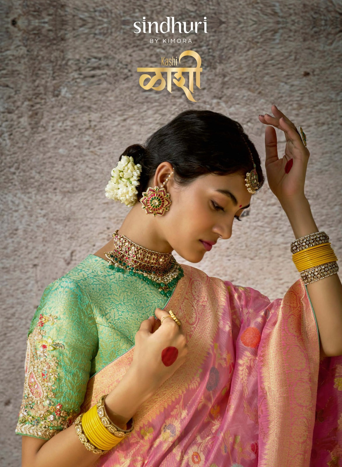 Pastel Pink Kora Banarasi Saree With Delicate Floral Patterns