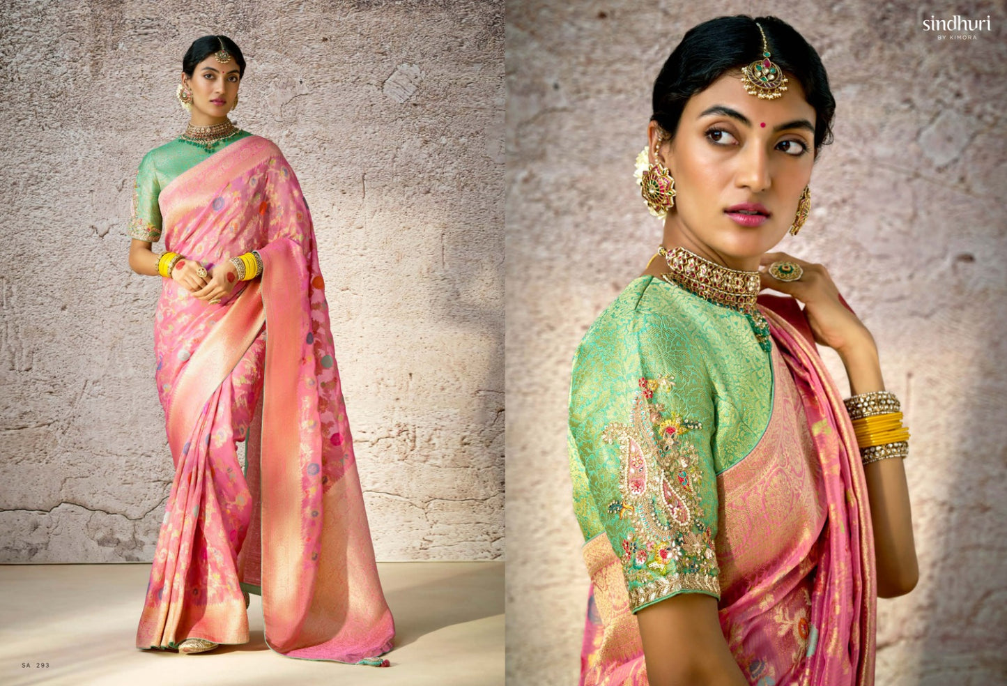 Pastel Pink Kora Banarasi Saree With Delicate Floral Patterns