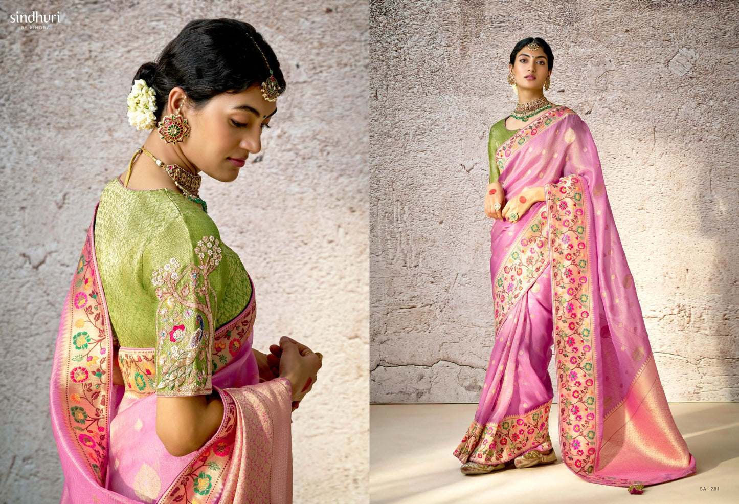 Lavender Pink Kora Banarasi Saree With Delicate Floral Patterns