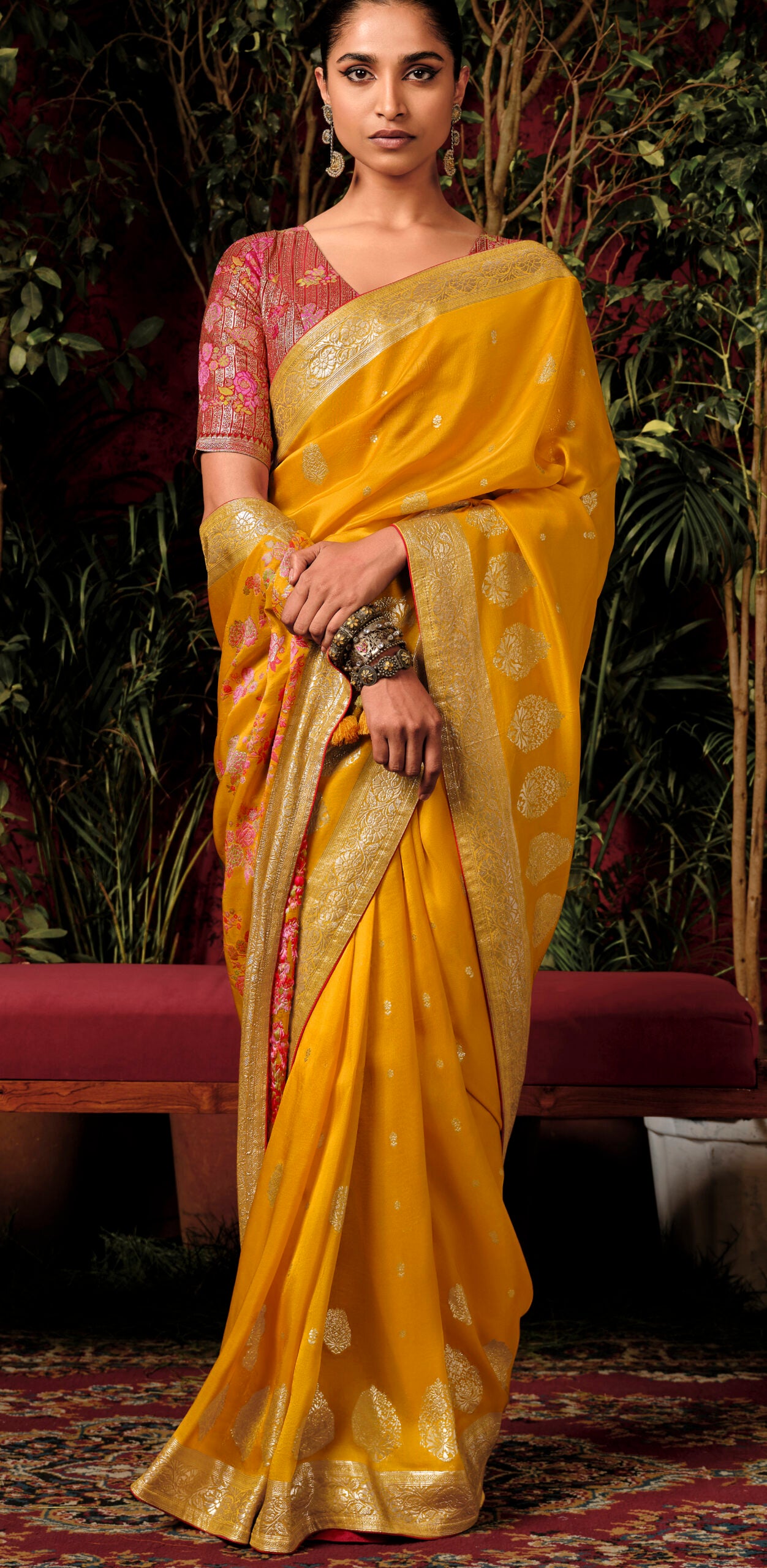 Yellow Pure Viscose Dola Silk Saree