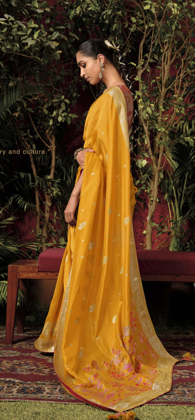 Yellow Pure Viscose Dola Silk Saree