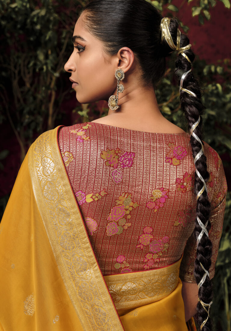 Yellow Pure Viscose Dola Silk Saree