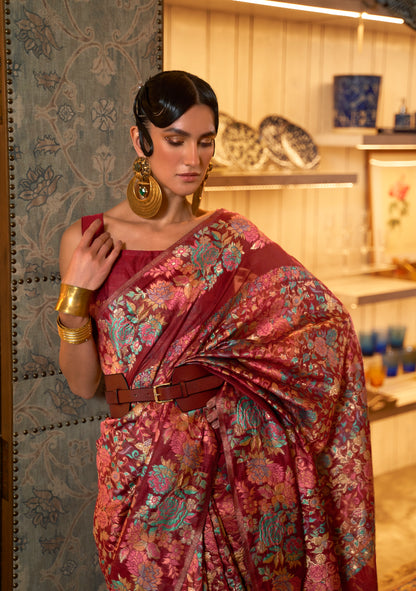 Barn Red Modal Handloom Weaving Silk Saree