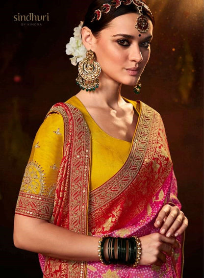 Pink Bandhej Silk Saree