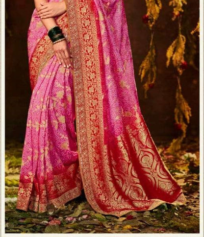 Pink Bandhej Silk Saree