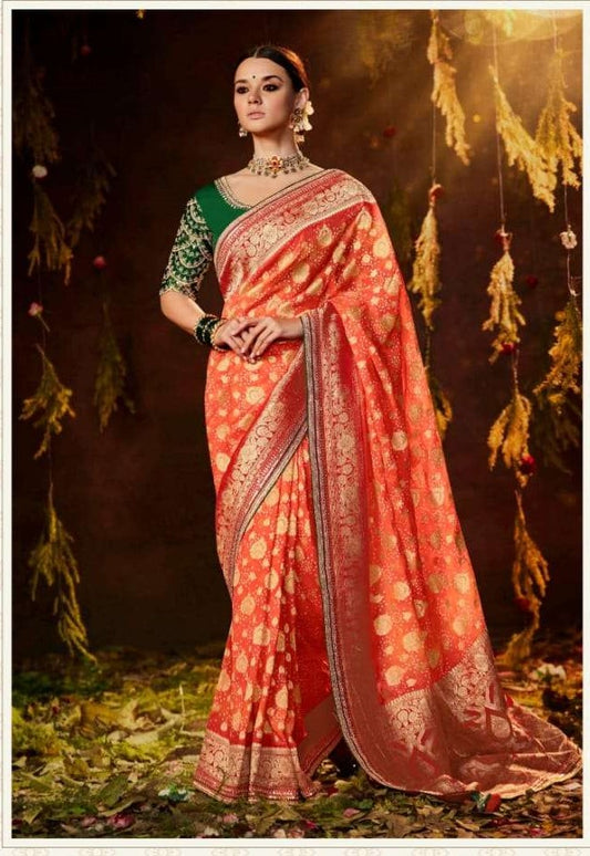 Orange Bandhej Silk Saree